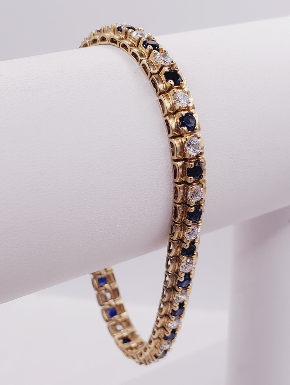 Yellow Gold - 925 Sterling Silver Round Blue Sapphire Tennis Bracelet